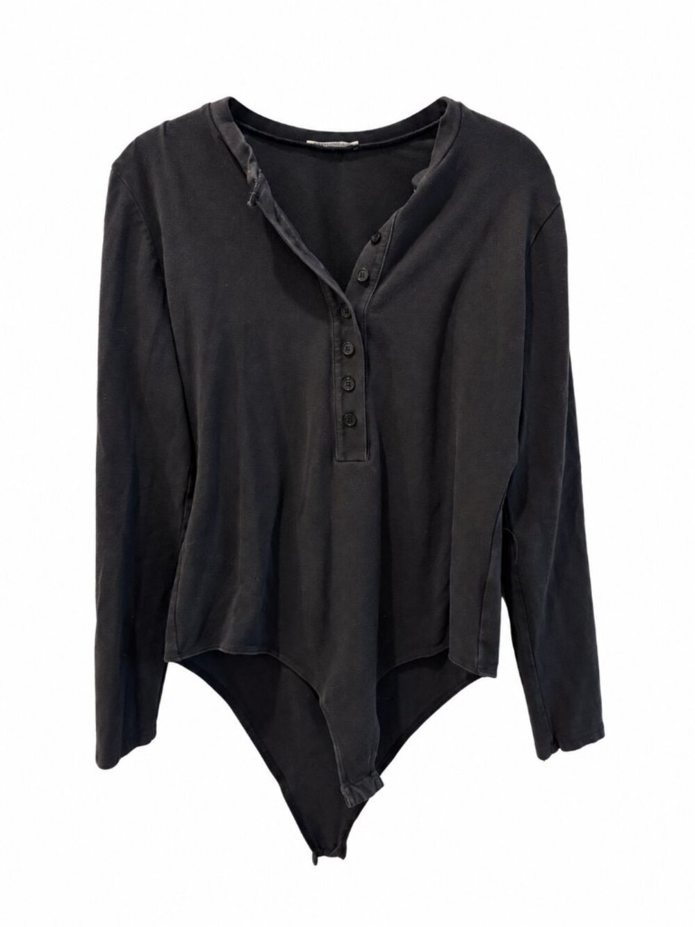 Reformation Black Henley Bodysuit Large Long Sleeve Button Front